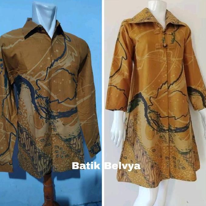 Termurah / Hot Sale Set Couple Batik Motif Kuning Tanda Tangan / Batik Sragen / Batik Solo / Dress B