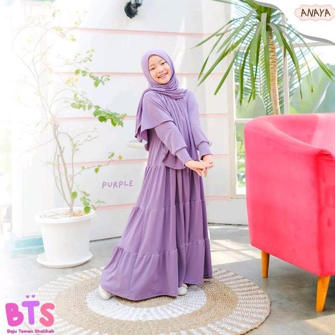 Gamis BTS set Hijab ANAK by Anaya Baju Muslim Kancing Rayon