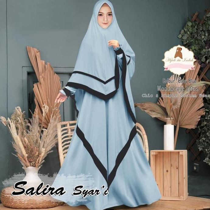SALIRA SYARI GAMIS BABY BLUE GREEN MUSTARD FIT SIZE XL XXL LD 110CM SET GAMIS HIJAB JILBAB BERGO KHI