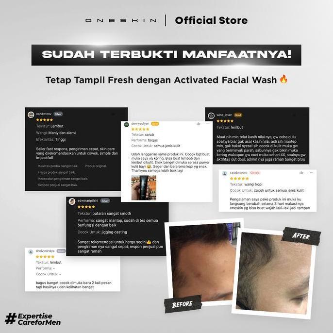 Oneskin Activated Facial Wash "With Charcoal" | Triple Pack Kotoran Membersihkan Wajah Pria Termurah