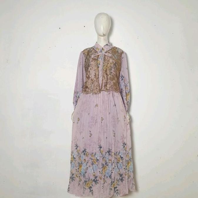 Gamis Brukat Simpel Elegan Matt Ceruty Dress Wanita Remaja Dewasa Terbaru Premium Kekinian Rompi Ren