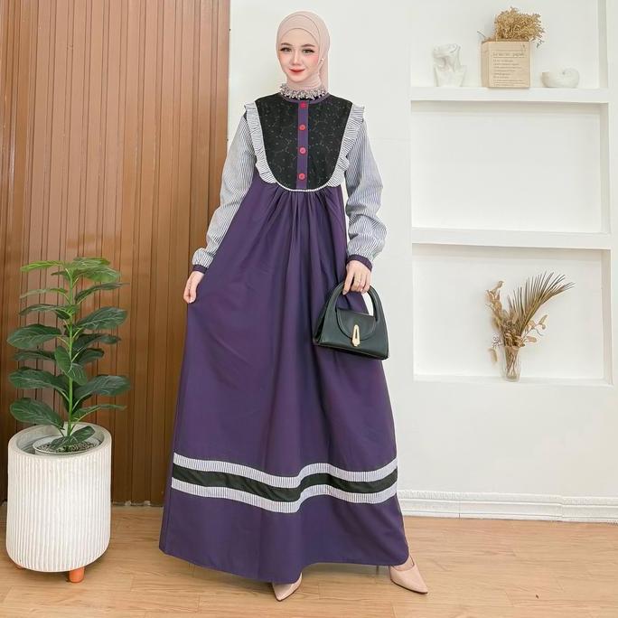 Kahiyang Gamis Katun Kombinasi Terbaru Dress Wanita Muslim Gamis Brokat