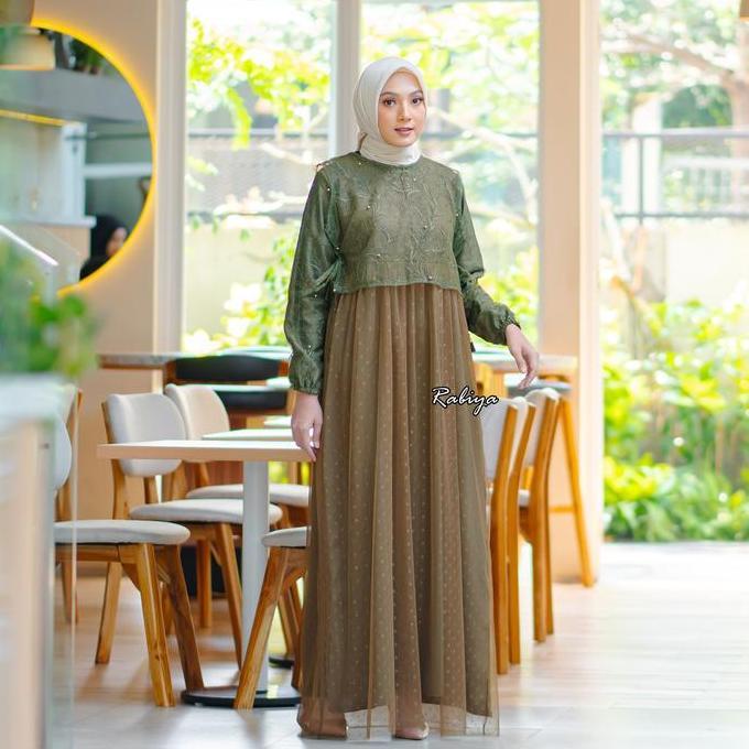 Gamis Muslim Wanita Kanaya Dress Maxi Lengan Karet Bahan Velvet Mix Tile Ukuran Jumbo Baju Kerja Pes