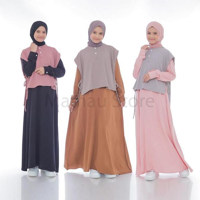 Gamis Anak Perempuan SD SMP Dress Baju Muslim Lebaran Mengaji Terbaru Kekinian Umur 5 Sampai 14 Tahu
