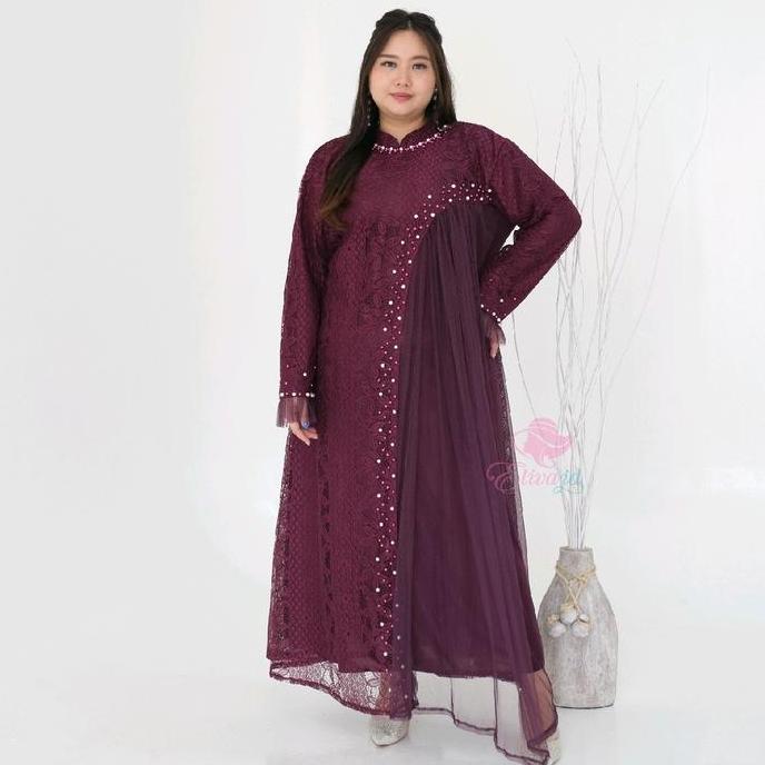 Gamis Brukat Zanitha Jumbo mewah mutiara  Ld 130 140 dan 150
