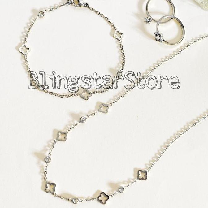Gasajasii- Set Perhiasan Wanita Titanium Model Skena Kalung, Gelang Dan Cincin