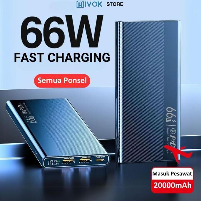 Lansungkirim- Mivok 66W Super Powerbank Fast Charging 20000Mah Slim Micro Type-C Ios Usb Android Cab