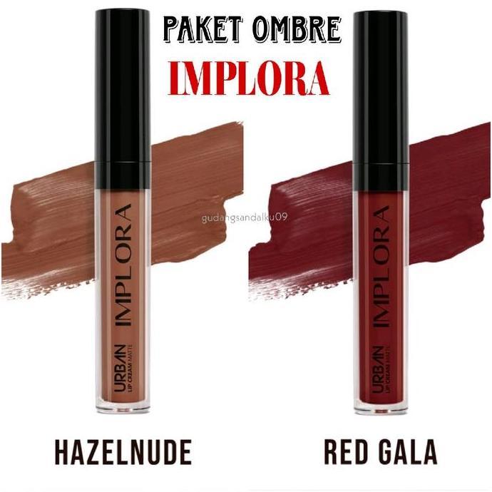 Lansungkirim- Set Ombre Lipstik Implora Red Gala & Hazelnude - Ombrelips - Paket Ombre Lipcream Lips