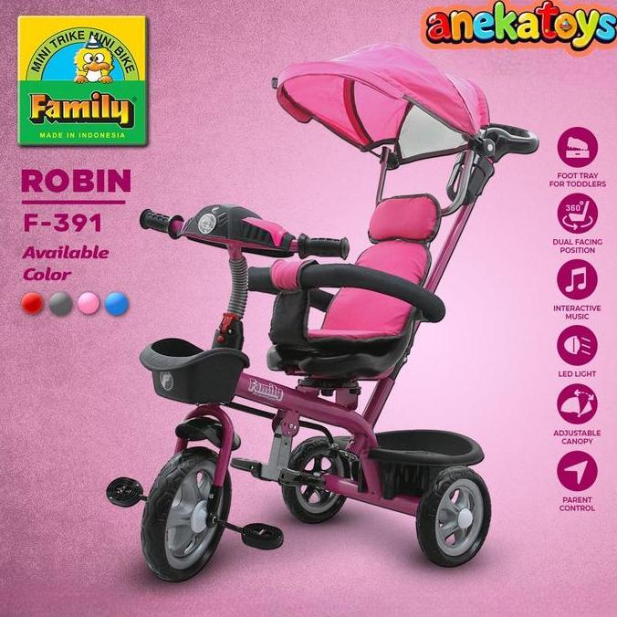 Lansungkirim- Sepeda Roda Tiga Anak Family Family F391 Ban Eva Jok Hadap Depan Belakang Busa Tebal