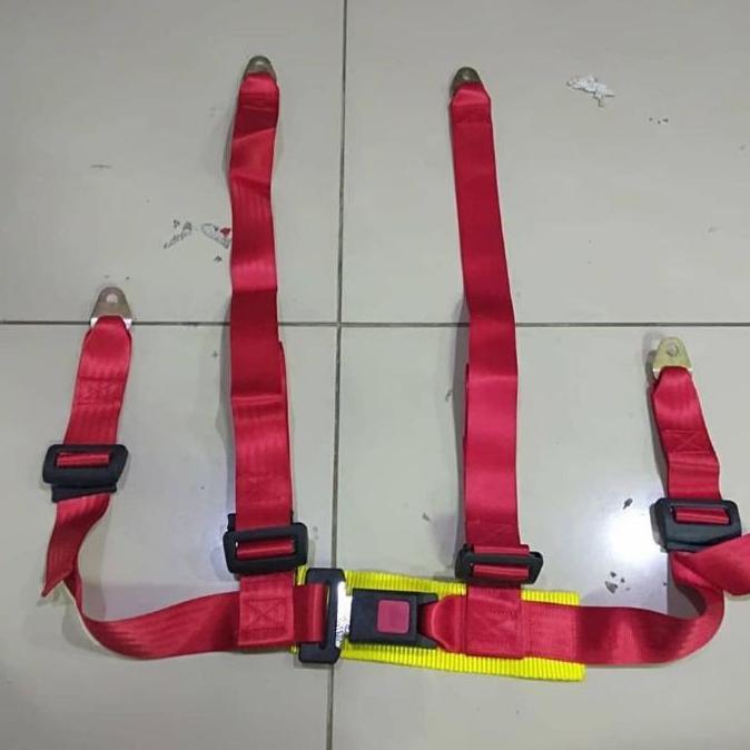 Tali Sabuk Pengaman Seatbelt Safetybelt Jok Racing Mobil Balap 4 Titik Warna Merah Biru Hitam Racing