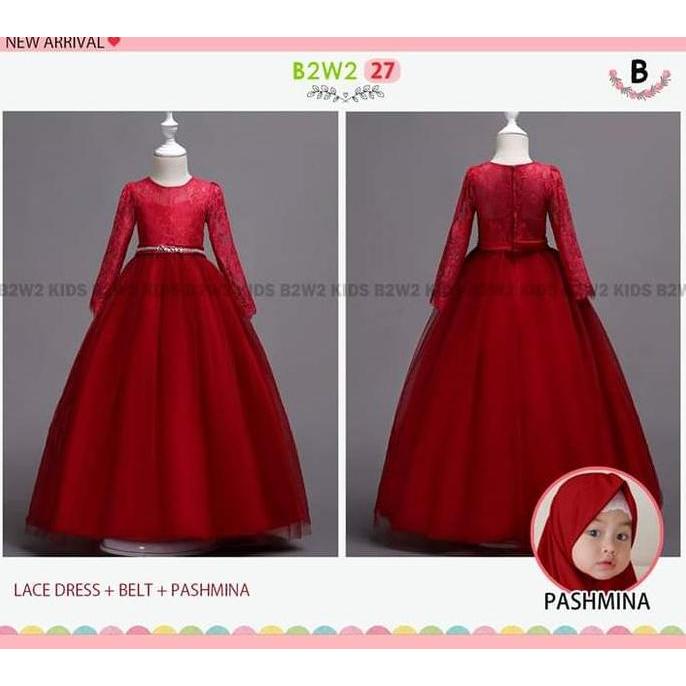 GAUN PESTA MUSLIM DRESS ANAK CEWEK BROKAT TILE CANTIK IMPORT Pashmina Gamis