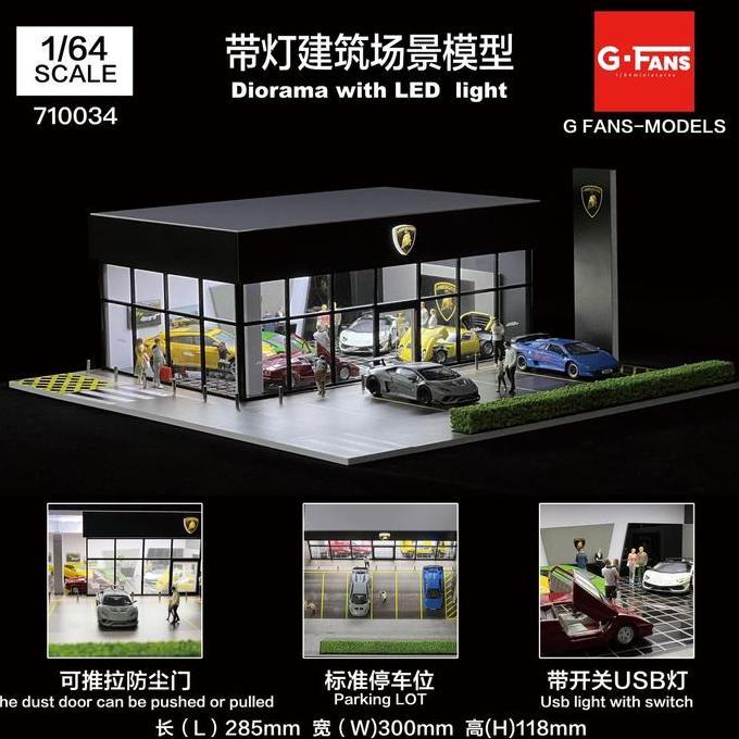 G-Fans Models 1/64 Premium Diorama Diecast Lamborghini Dealer with LED