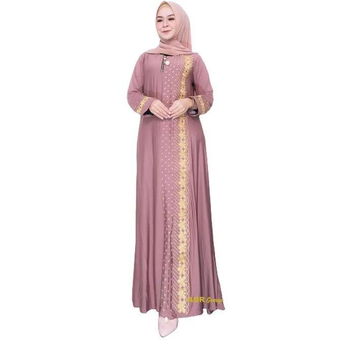 Gamis Wanita Ratu Senja Bahan Jersey Livina Motif Bordir Size L XL XXL LD 90 100 120 Lembut Melar Mu