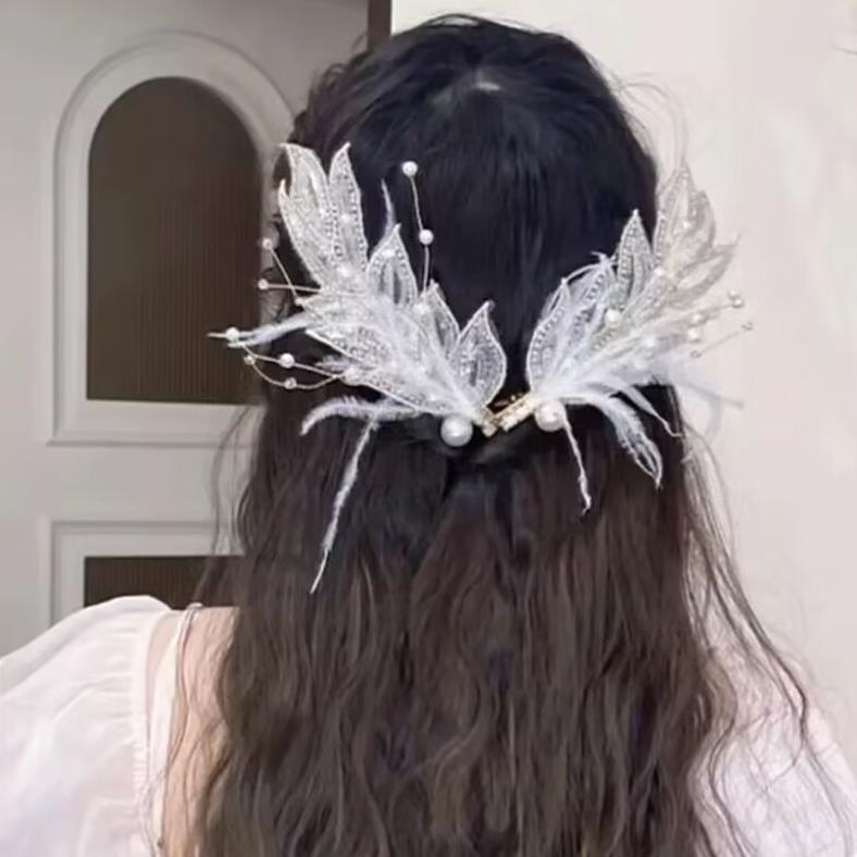 VALUE PACK HIASAN KEPALA PENGANTIN BUATAN TANGAN JAHIT KAIN BULU DAN JEPIT RAMBUT DAUN PENJEPIT TEPI