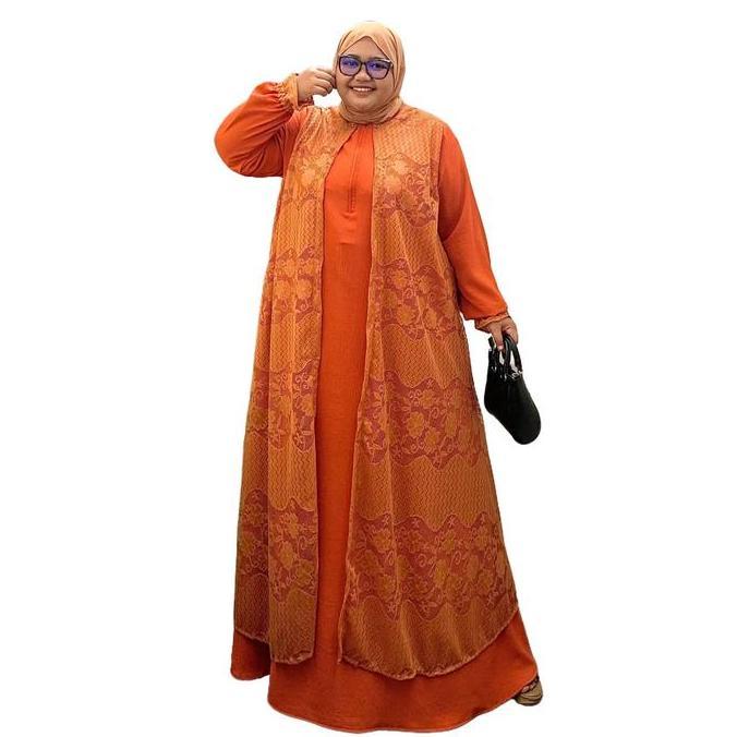 Zeba | Kamila Jumbo Gamis Brokat Kombinasi LD 120 130 140 150 Muat BB 70 BB100 - 150 kg Dress Kondan