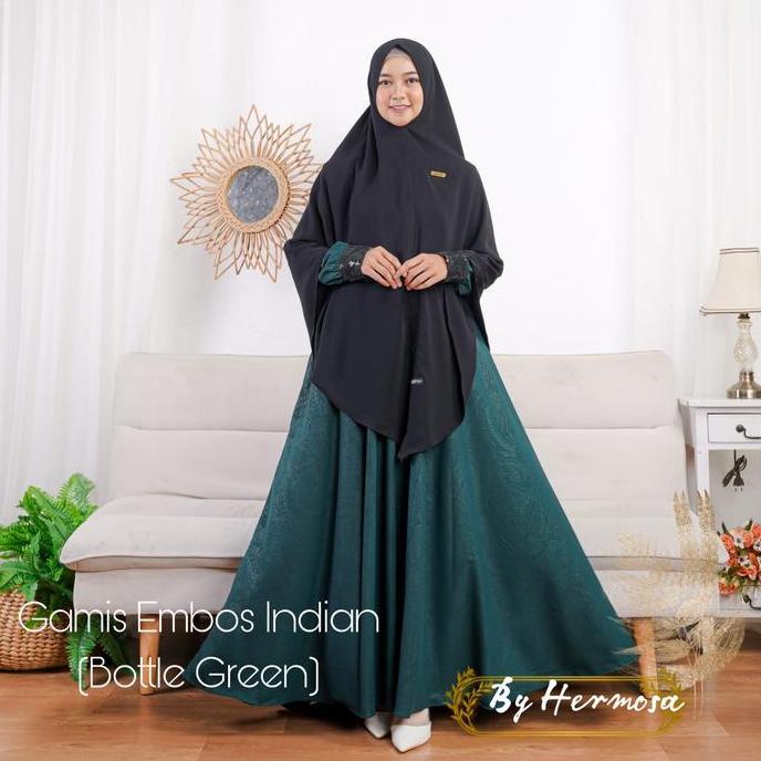 [Gamis Hermosa] GAMIS EMBOS HERMOSA MOTIF  INDIAN WARNA HITAM NAVY MARUN ARMY HIJAU BOTOL UNGU COKLA