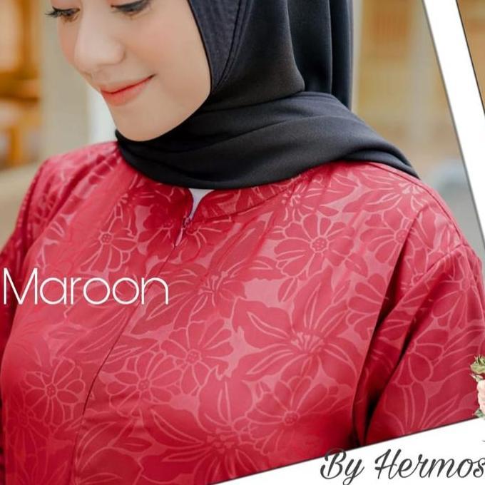 [Gamis hermosa] Gamis hermosa embos motif bunga lily warna marun-gamis syari marun premium umbrella 