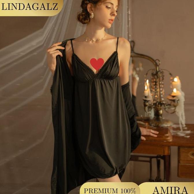 LindaGalz AMIRA Kimono Set 4in1 Lingerie Big Size Jumbo Baju Tidur A001 Baju Dinas Malam Wanita Ling