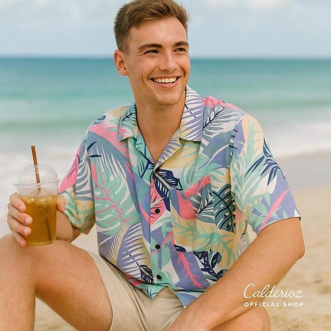 Calderioz - Kemeja Summer Vibes Motif Bunga Tropis Pria Wanita Outfit Liburan Santai
