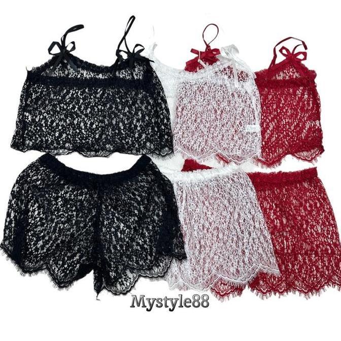 SETELAN LINGERIE TRANSPRAN Set Cami 1382 Wanita Transparan