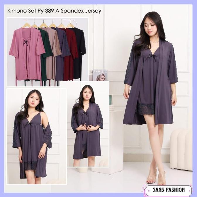 SANS - LAURA  SleepWear JERSEY JUMBO Dress Kimono + Renda  + Panties in belt py 389