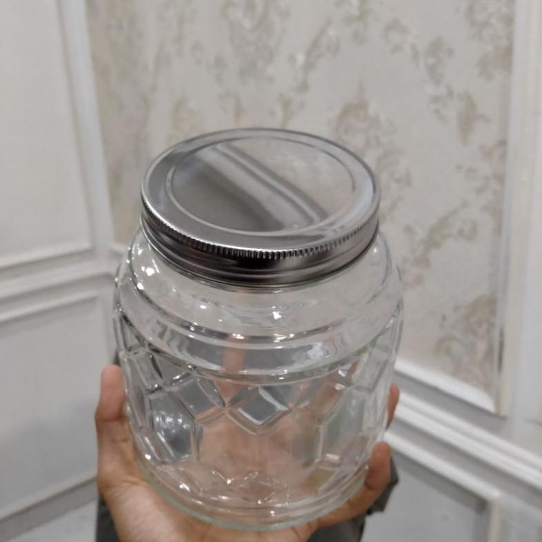 Toples Kaca Durag TPE 1300ml | Toples Kaca Motif Tutup Almunium | Toples Kue | Toples Kacang