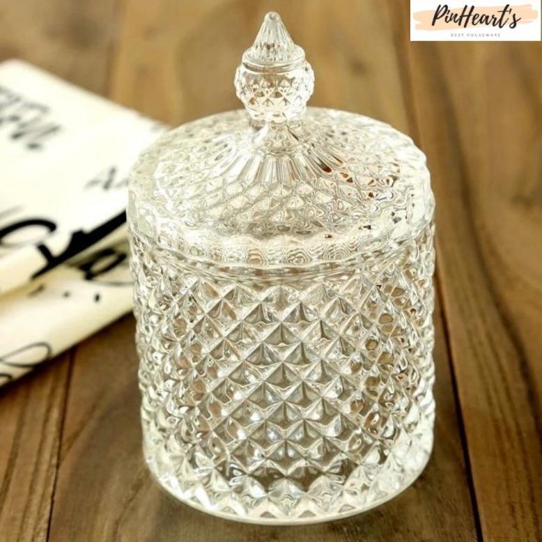 TOPLES KACA KRISTAL MOTIF WAJIK UKURAN BESAR & KECIL | STOPLES KUE | STOPLES PERMEN | GLASSWARE SOUV