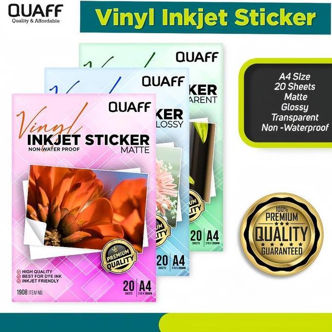 QUAFF Stiker Inkjet Vinyl A4 Transparan Glossy Matte 20 Lembar Kertas Stiker Glossy Printer Stiker Q