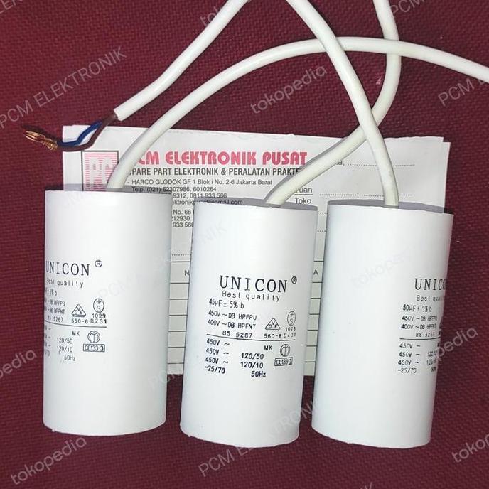 Kapasitor AC 40uf 45uf 50uf 55uf 450VAC 450V Original Unicon DISKON