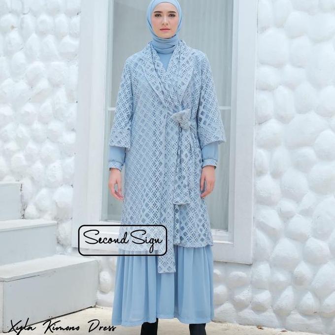 SecondSign - Xyla Kimono Dres | Dress Gamis Panjang Wanita Outer & Inner Lace Brokat Maxi Muslim Leb