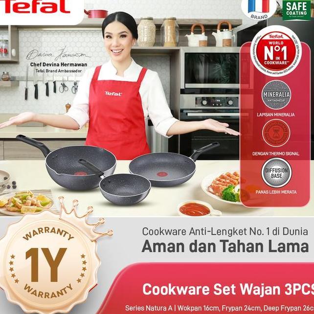 Tefal Cooare Set Wajan 3Pcs Series Natura A Fry Pan Anti Lengket