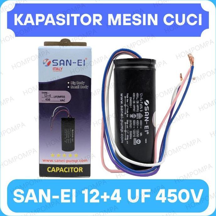 KAPASITOR MESIN CUCI 12+4 UF SANEI ORIGINAL - CAPACITOR MESIN CUCI 2 TABUNG 4 UF + 12 UF 450V MURAH