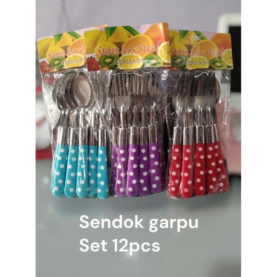 SENDOK GARPU MAKAN POLKADOT- 12 PCS - SET ALAT MAKAN CANTIK - SET SENDOK GARPU POLKADOT