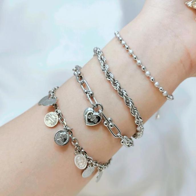 GELANG RANTAI SILVER TAMBANG ULAR LIPAN TIPANI NORI KOIN  PERHIASAN TAHAN LAMA TIDAK BERKARAT-GUDANG