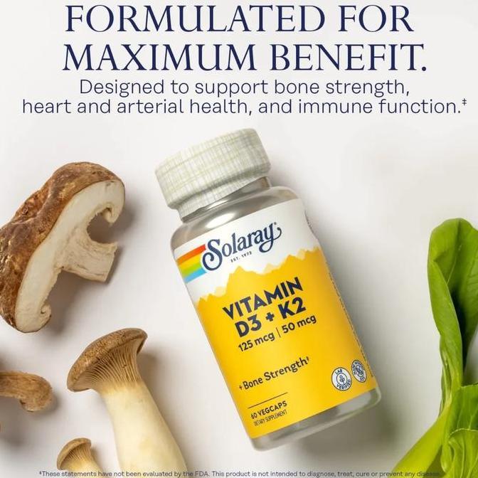 Lansungkirim- Vit D3K2 Solaray Vit D Vitamin D3 + K2, 125 Mcg (5000 Iu) Vegetarian Caps
