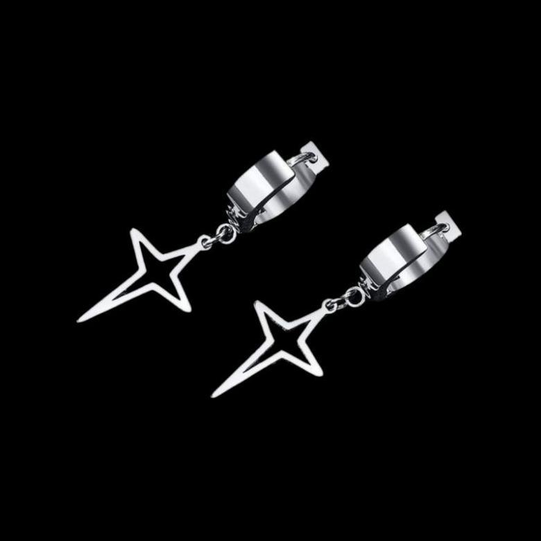 OFFICIAL Anting Titanium Pria Tindik Jepit Model Cowok Korea Casual Pilihan Silver Hitam