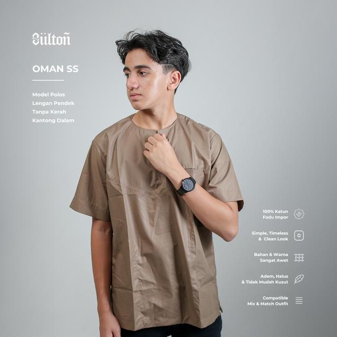 Baju Koko Oman Sulton Lengan Pendek Tanpa Kerah Baju Koko Pria Dewasa Santri Pria