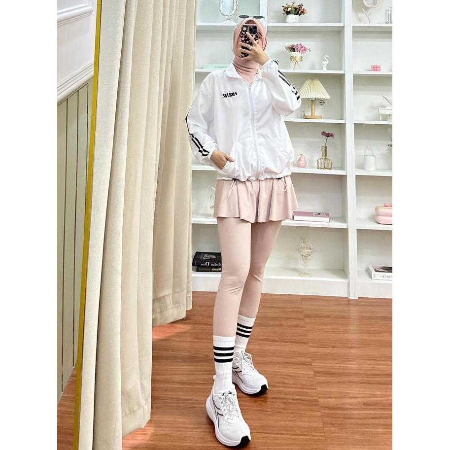 Letsfit- Alfan - Jaket Olahraga Jogging Parasut Wanita - Jaket Parasut Tanpa Kupluk Jumbo Sport