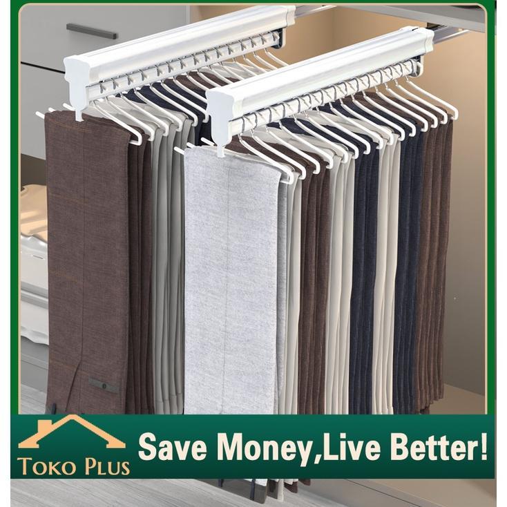 [ZR] Tarik-Keluar Lemari Pakaian Gantungan Baju Tarik rak Rel pakaian Penyimpanan Hanger Serbaguna C