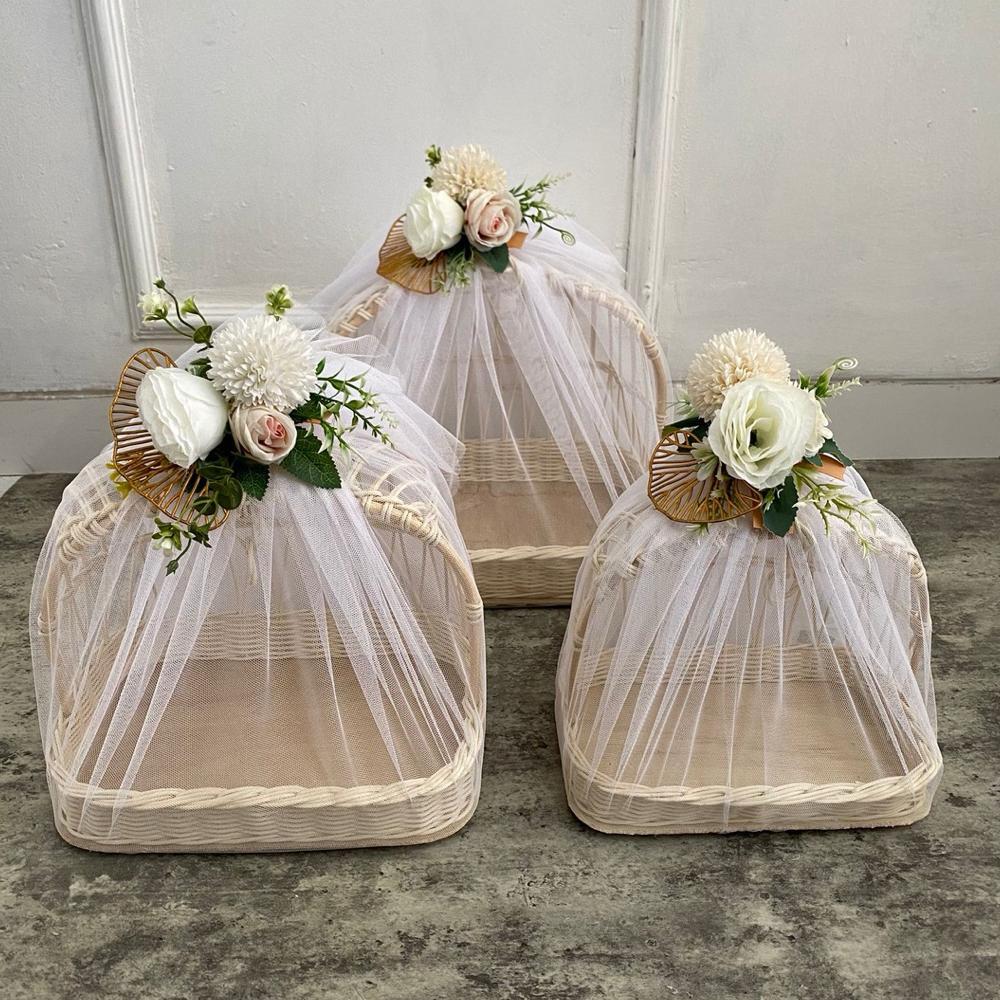 [RTN] Seserahan Rotan 1set 3 size | TILE +  HIASAN BUNGA | HAMPERS PARCEL HANTARAN PERNIKAHAN TUNANG