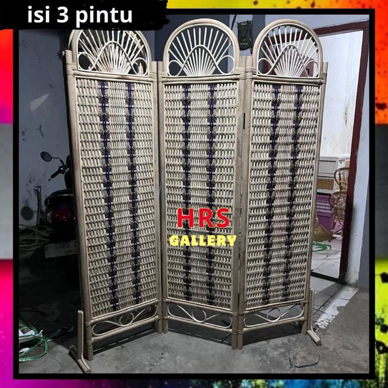 [RTN] (3 pintu)sketsel rotan partisi pembatas ruangan partisi rotan penyekat ruangan rotan harga pen