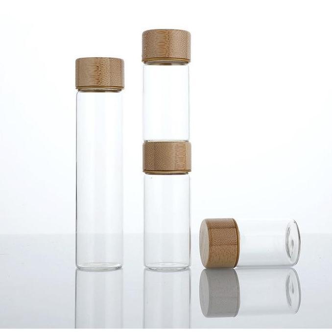 Tabung Kaca / Botol Kaca / Gelas Kaca / Tabung Sampel / Tutup Kayu / Kaca Bening