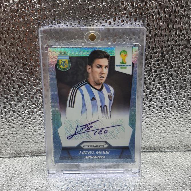 Kartu Bola -Custom Card 2014 Panini Prizm World Cup Signatures #SLME Lionel Messi Rare Original