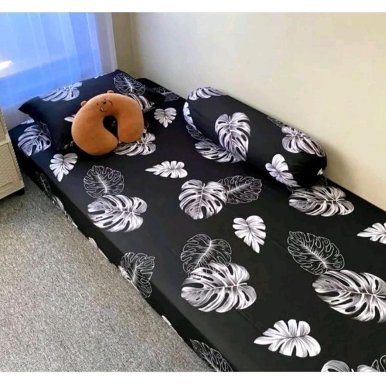 CUCI GUDANG SPREI MOTIF BLACK PALM / SPREI MOTIF KEMBANG / SPREI MOTIF DAUN PALM / SPREI DAUN PALM /