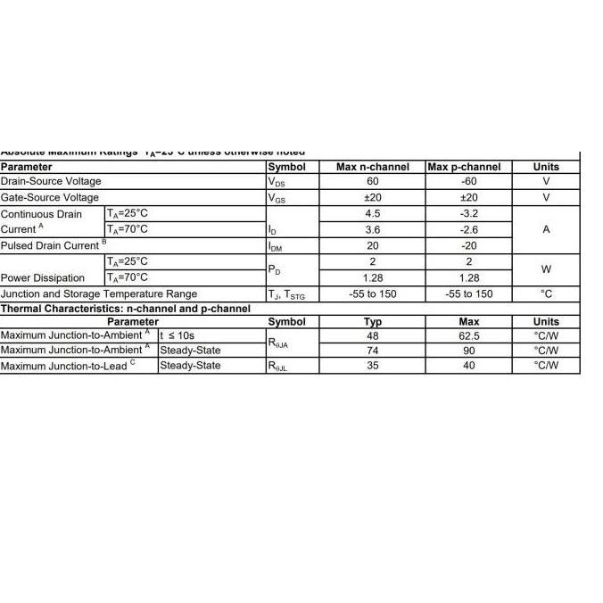 AO4612 60V N-Channel & P-Channel Mosfet 4612 SOIC-8 Alpha Omega Origin