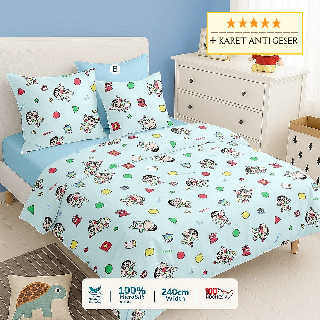 sprei anak laki perempuan kartun anime Crayon Sinchan Pajama Party 90x200 100x200 120x200 160x200