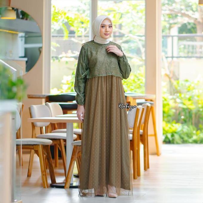 Gamis Muslim Wanita Kanaya Dress Maxi Lengan Karet Bahan Velvet Mix Tile Ukuran Jumbo Baju Kerja Pes