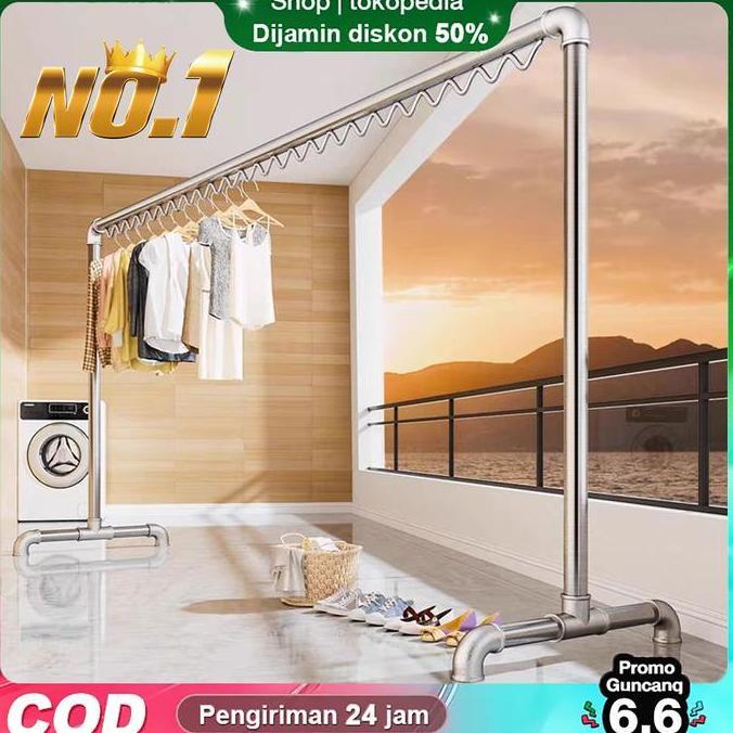 sp Jemuran Baju Besi Stainless 200CM Jemuran Baju Outdoor Jemuran Gantungan Baju Besi Panjang Rak