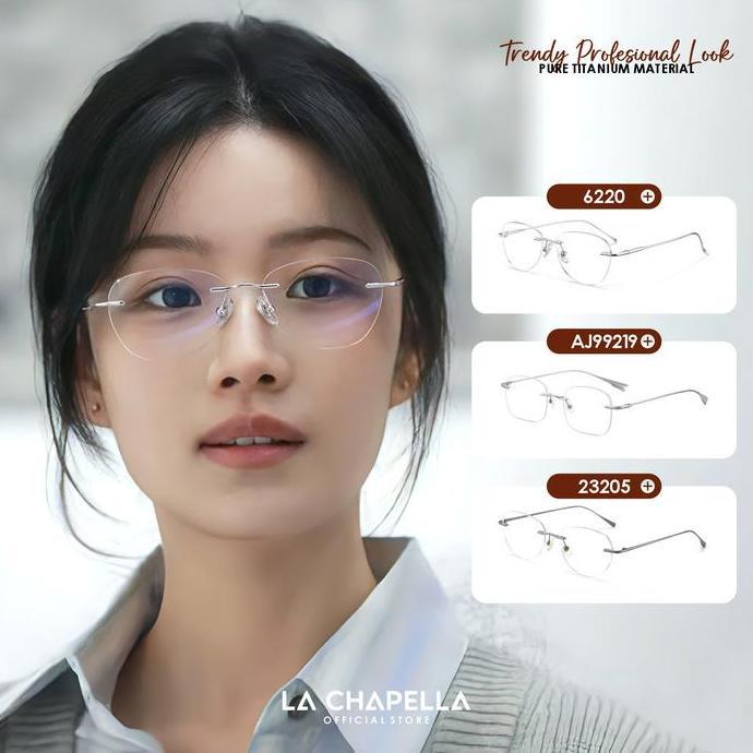 La Chapella Kacamata Minus Rimless Silhouette Anti Radiasi Blueray Photocromic Frame Titanium Metal 