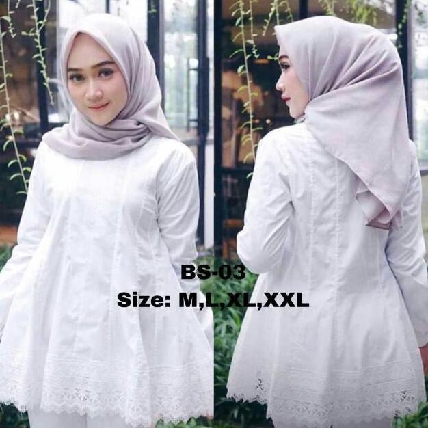 Pakaian Blouse Atasan Putih Wanita Kerja Casual Fashion Muslim Baju Putih Terlaris PNS  ( BS 03 ) Ka